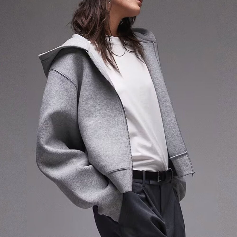 Topshop Designer Premium Scuba Hoodie in Gray Heather